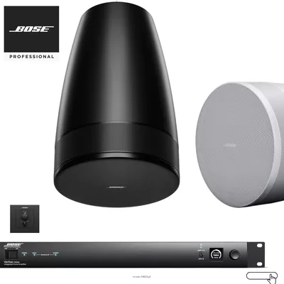 Bose DesignMax Luna + Veritas 2160BL + Bose CC-2 – profesjonalny zestaw nagłośnienia z mocnym basem (8" woofer, pasmo od 40 Hz) ze ściennym sterowaniem głośności