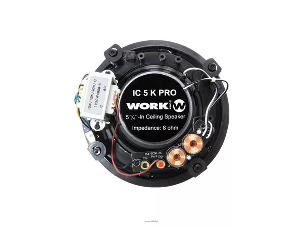 WORK IC 5 K PRO GŁOŚNIK SUFITOWY / bezramkowa maskownica na magnes / membrana KEVLAR / woofer 5 cali / moc: 20 W RMS 100 V lub 80 W RMS 8 ohm / pasmo: 60 – 22.000 Hz / IP 65 - 5