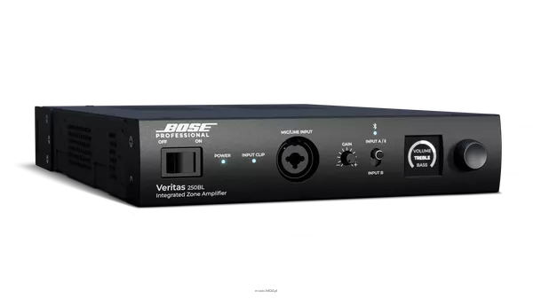 Bose Veritas 250BL Moc wyjściowa:  2x 50W/4-8 Ohm Bluetooth W zastosowaniach komercyjnych – od muzyki tła i pierwszego planu, przez paging, aż po multimedia. - 2
