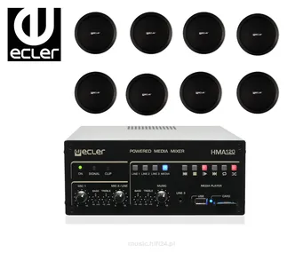 Zestaw Głośniki sufitowe 8 szt  ECLER IC6 (15W) biały / czarny Power mikser z playerem USB/SD ECLER HMA120  1 szt 
