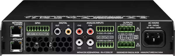 MONACOR PA-4125DX/DT Wielofunkcyjny, 4-strefowy wzmacniacz miksujący, z interfejsem Dante Moc 4 x 125WRMS na strefę (4/8Ω) lub 2 x 250WRMS (100V) - 2