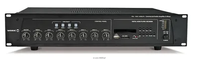 WORK PA 190 USB/R Wzmacniacz miksujący 100 V – moc: 190 W RMS – odtwarzacz MP3 – rejestrator audio – wejście USB – 4 wej mic + 4 line + 2 aux – 4 STREFY