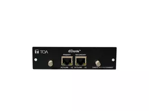 TOA M-800DT  Moduł Dante zapewnia łatwe w użyciu połączenie audio przez ethernet pomiędzy maksymalnie 16 systemami mikserów matrycowych M-8080D.
