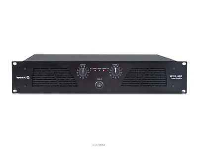 WORK WCE 400 Wzmacniacz mocy 1 U -  2 x 200 W / 8 ohm lub 2 x 400 W / 4 ohm lub 1 x 800 W / 8 ohm / pasmo: 20 – 20 kHz / THD+N: 0,05 %