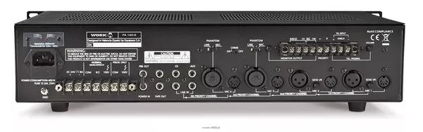 WORK PA 120 USB/R Wzmacniacz miksujący 100 V – moc: 120 W RMS – odtwarzacz MP3 – rejestrator audio – wejście USB – 4 wej mic + 4 line + 2 aux - 2