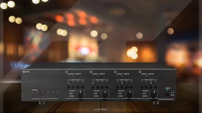 TOA MA-725F-EB  Wielokanałowy system matrycujący  cyfrowy wzmacniacz mocy 4x250W (70/100V)  4 wejścia liniowe stereo-sumowane z możliwością matrycowania do 4 wyjść wzmacniaczy.