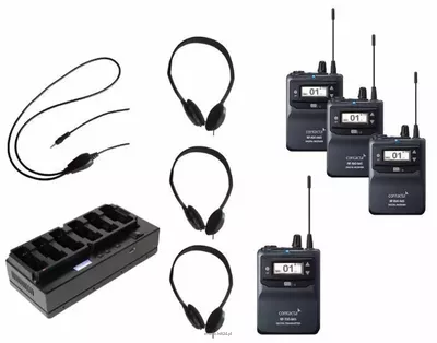 CONTACTA RF-TG-K06-865 zestaw RF obejmujący nadajnik bodypack i 5 odbiorników wraz z akcesoriami