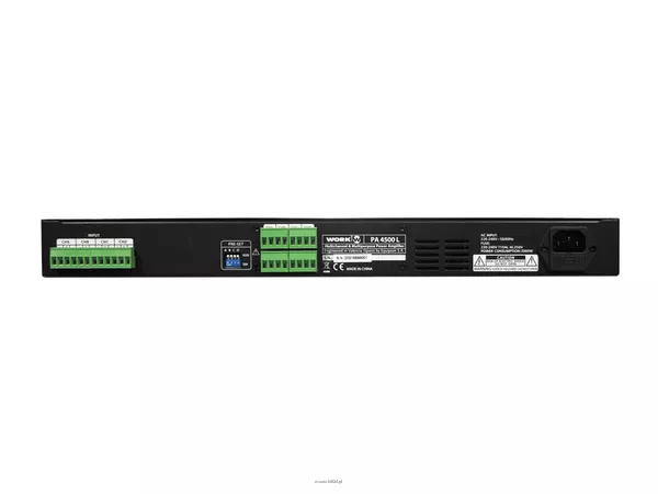 WORK PA 4500 L CYFROWY wzmacniacz 4 KANAŁOWY wysokiej mocy / wbudowane DSP / moc: 4 x 500 W RMS przy 100 V / wysokość 1 U / waga 5,5 kg - 2